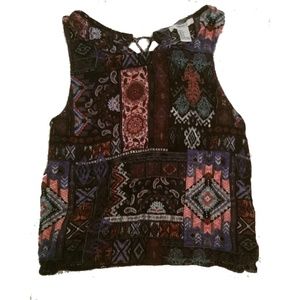 Forever 21 Boho Crop Top S tie back